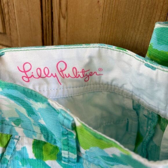 Lilly Pulitzer 0 Shorts Green Blue White Floral Pockets Zipper Mid Rise Callahan - Picture 9 of 11